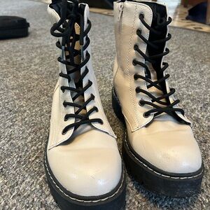 Stylish Cream Lace-Up Women's Boots
